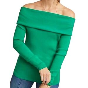 Ett:wa Anthropologie Green Ribbed Knit Pullover‎ Sweater SMALL Yuppie SALE